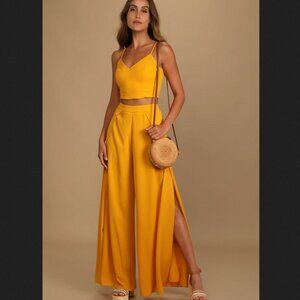 Lulus Out Tonight Mustard Yellow Two Piece Crop Top and Maxi Set